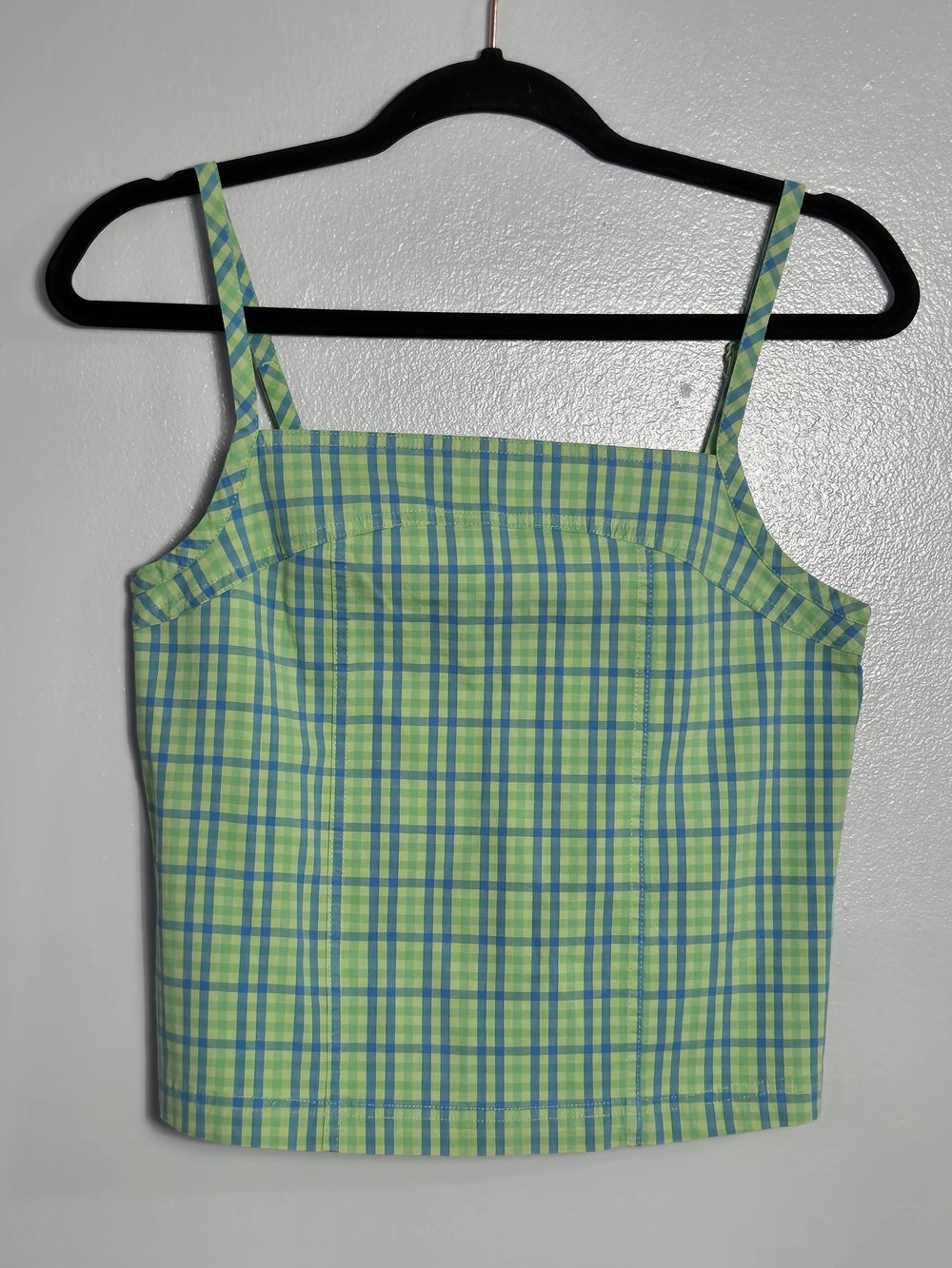 OCI Vintage Y2K Lime Green Blue Plaid Gingham Cami Crop Top Tank Size Large